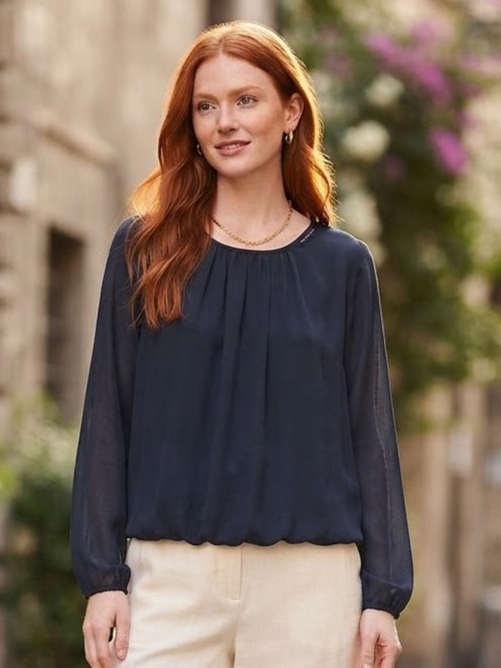 Tommy Hilfiger Navy Blue Long Sleeve Blouse Size L
